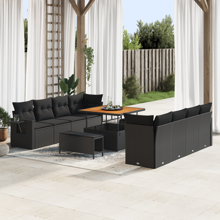 Havesofa Sæt med pude 11 pcs Sort polyrattan