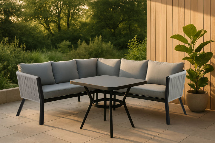 Venture Home Virya Corner sofa set  (3+2+1) BLACK alu / Grey rope / grey cushion