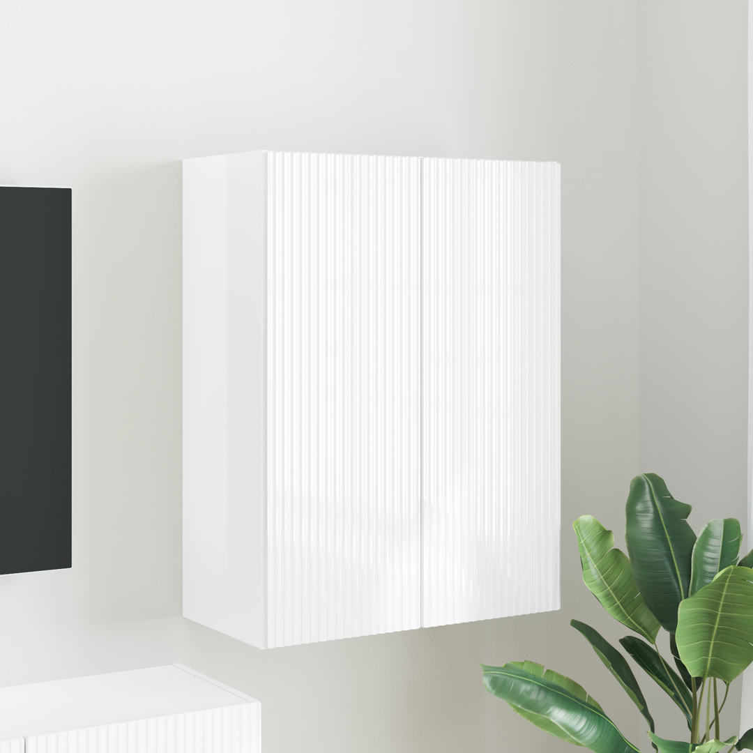 TV vægskab Høj gloss hvid 59,5 x 31 x 80 cm Konstrueret træ