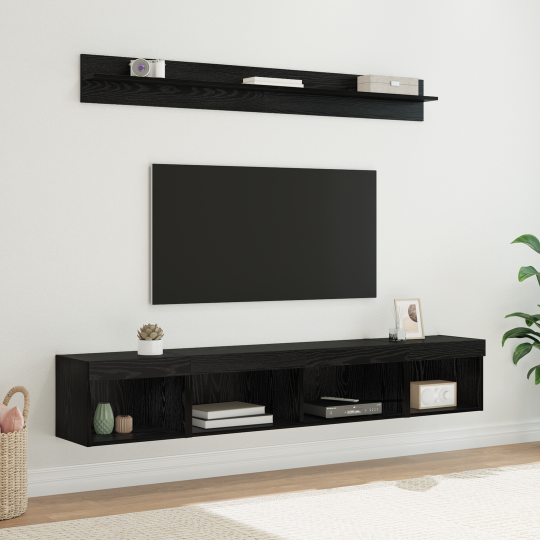 Tv vægskab sæt med LED 5 pcs Sort eg Konstrueret træ