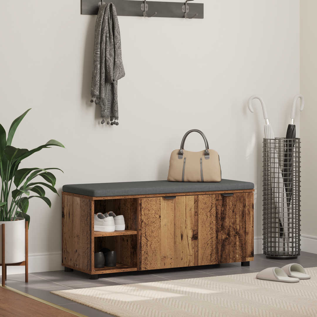 Hallbænk Gammelt træ 100 x 38 x 46 cm Kunstigt træ og stof
