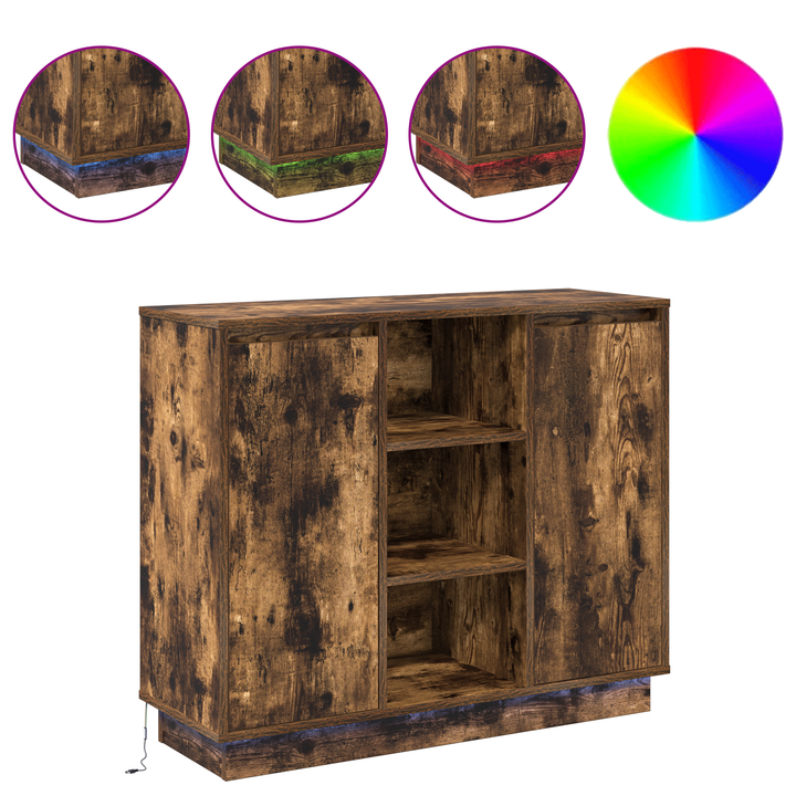 LED Sideboard Røget eg 90 x 32 x 75 cm Konstrueret træ