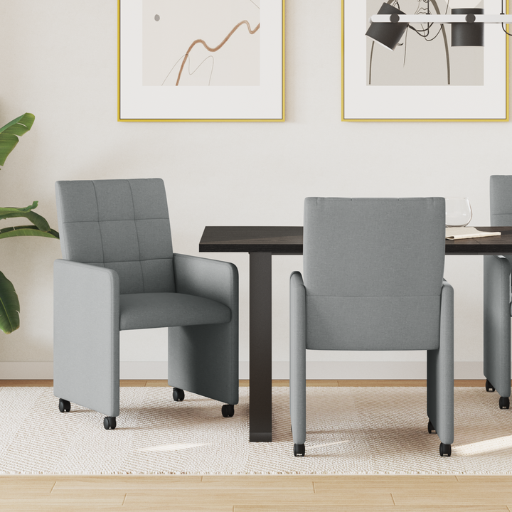 Spisebordsstole med hjul 2 pcs Lysegrå 58 x 65 x 94 cm Stof