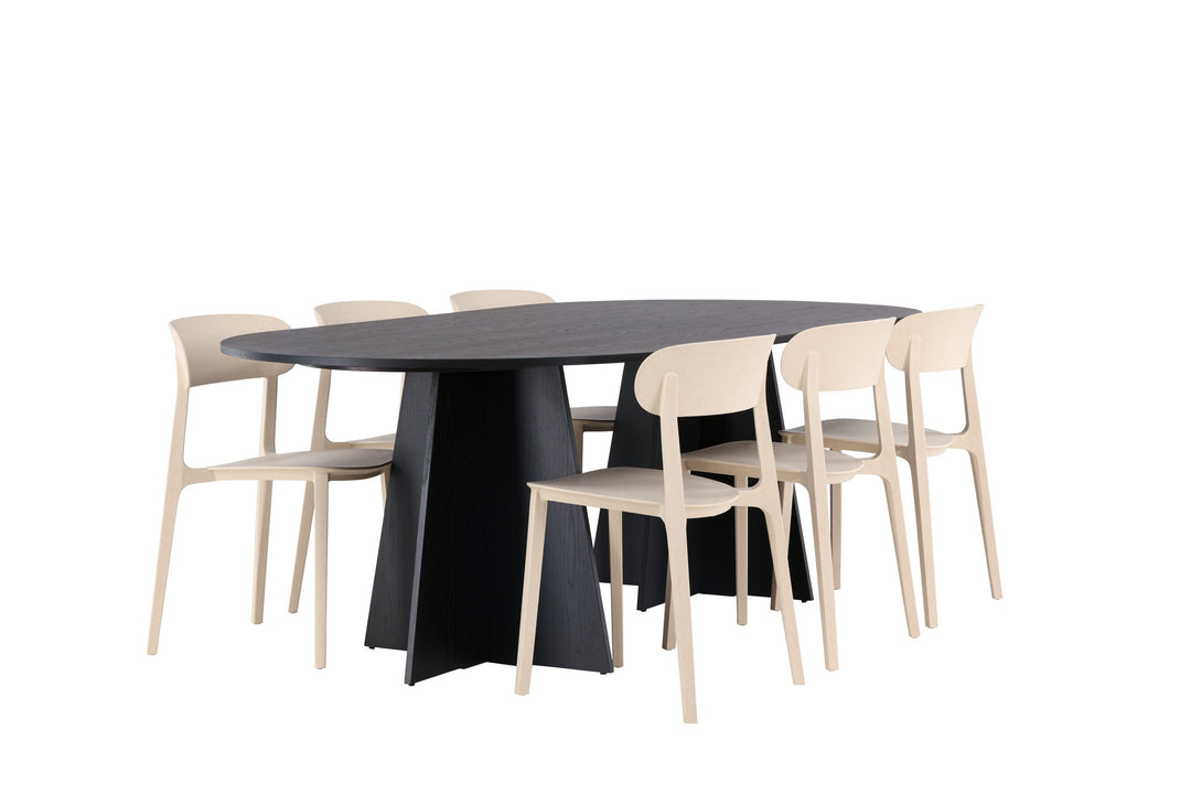 Venture Home Bootcut Oval Dining Table - Black / Black Fanéer +Åstol Dining Chair - Nature Wood plastic composite _6