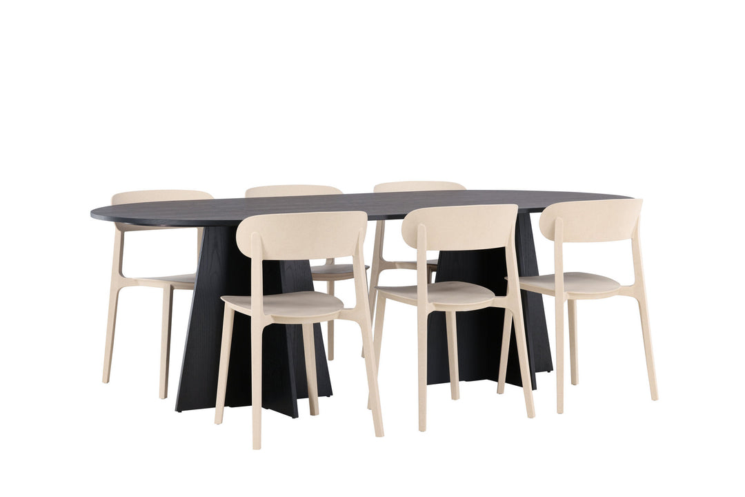 Venture Home Bootcut Oval Dining Table - Black / Black Fanéer +Åstol Dining Chair - Nature Wood plastic composite _6