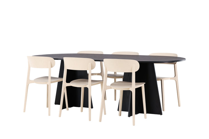 Venture Home Bootcut Oval Dining Table - Black / Black Fanéer +Åstol Dining Chair - Nature Wood plastic composite _6