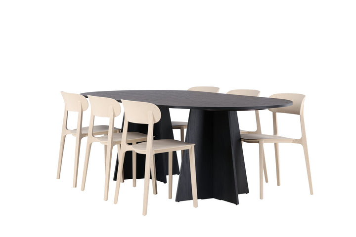 Venture Home Bootcut Oval Dining Table - Black / Black Fanéer +Åstol Dining Chair - Nature Wood plastic composite _6
