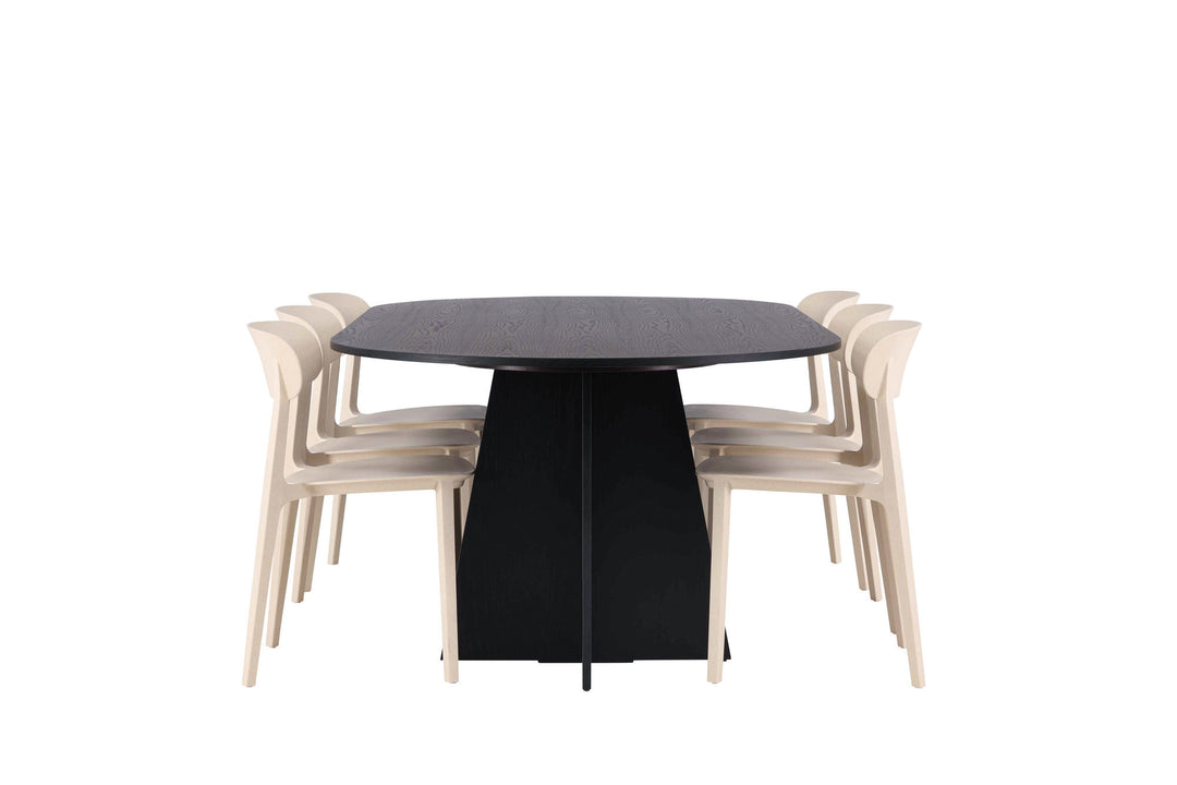 Venture Home Bootcut Oval Dining Table - Black / Black Fanéer +Åstol Dining Chair - Nature Wood plastic composite _6