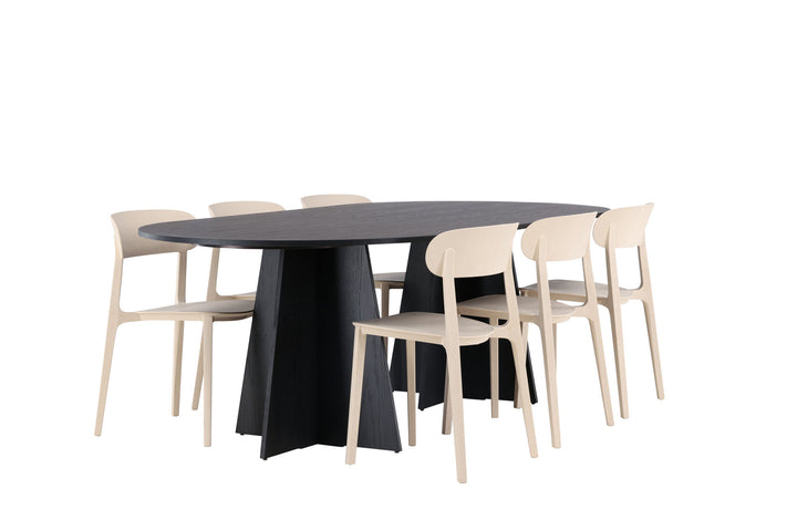 Venture Home Bootcut Oval Dining Table - Black / Black Fanéer +Åstol Dining Chair - Nature Wood plastic composite _6
