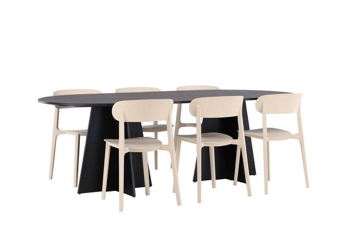 Venture Home Bootcut Oval Dining Table - Black / Black Fanéer +Åstol Dining Chair - Nature Wood plastic composite _6