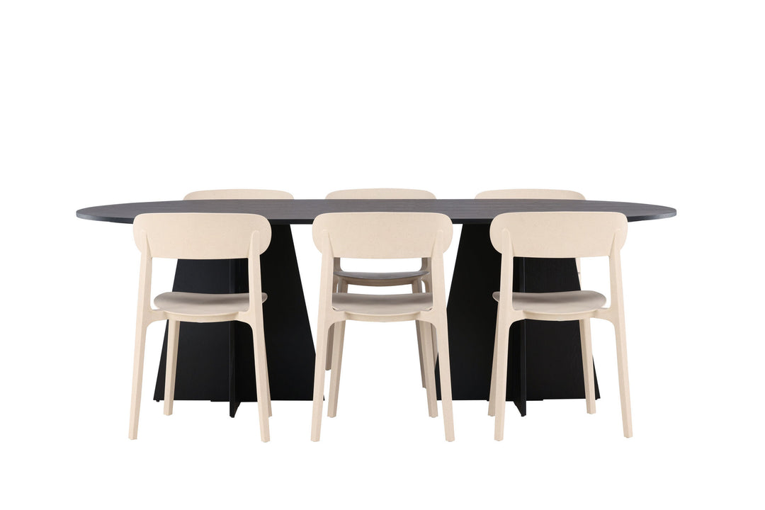 Venture Home Bootcut Oval Dining Table - Black / Black Fanéer +Åstol Dining Chair - Nature Wood plastic composite _6