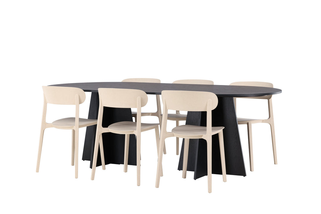 Venture Home Bootcut Oval Dining Table - Black / Black Fanéer +Åstol Dining Chair - Nature Wood plastic composite _6