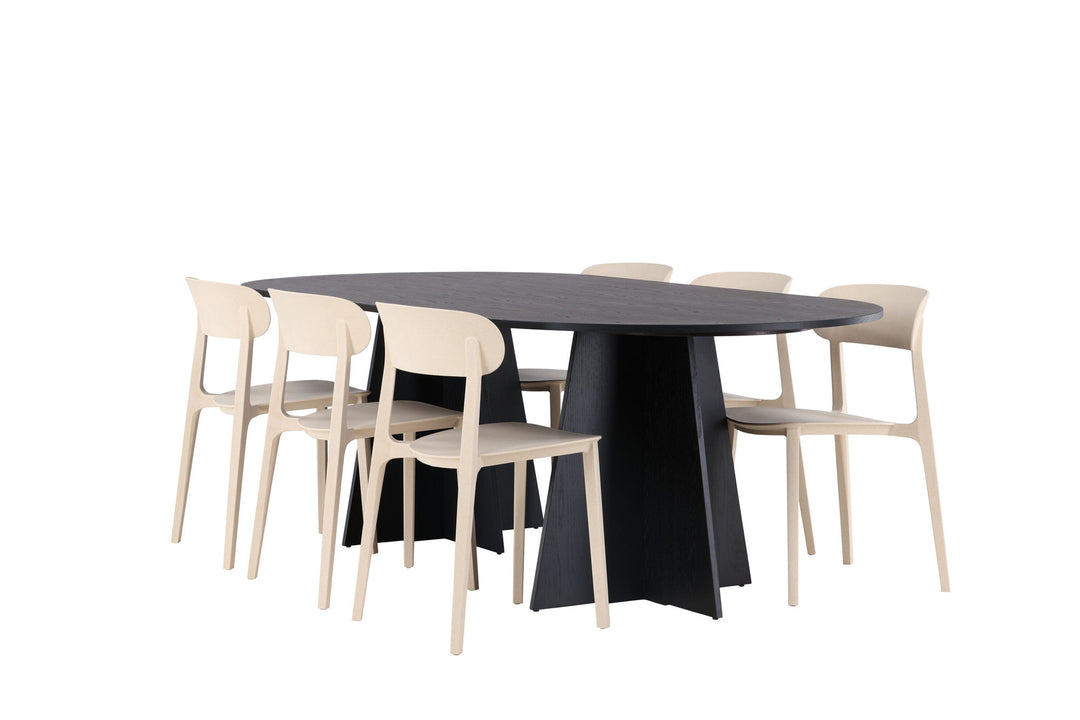Venture Home Bootcut Oval Dining Table - Black / Black Fanéer +Åstol Dining Chair - Nature Wood plastic composite _6
