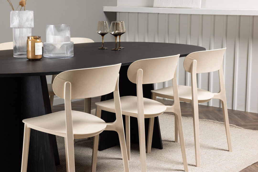 Venture Home Bootcut Oval Dining Table - Black / Black Fanéer +Åstol Dining Chair - Nature Wood plastic composite _6