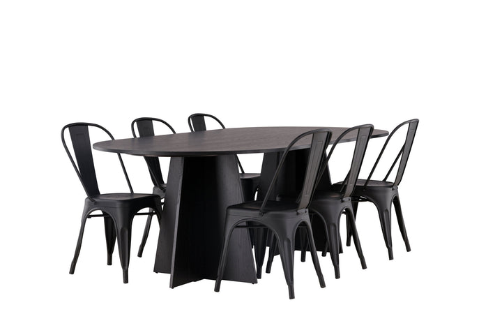 Venture Home Bootcut Oval Dining Table - Black / Black Fanéer +Tempe Dining Chair - Matte black / Metal _4
