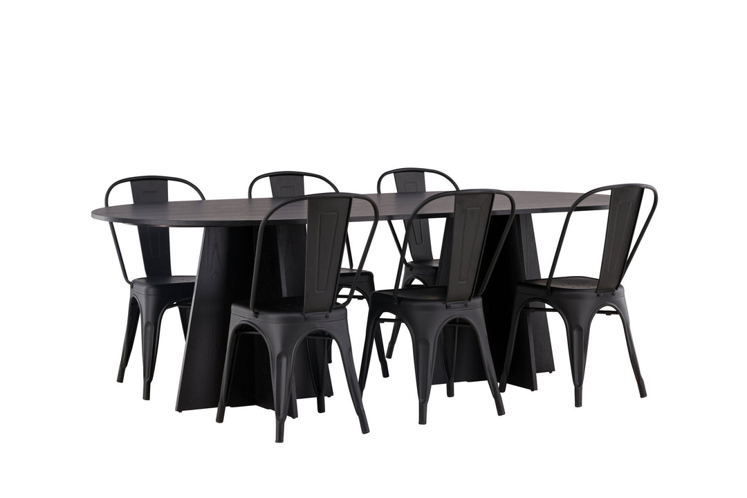 Venture Home Bootcut Oval Dining Table - Black / Black Fanéer +Tempe Dining Chair - Matte black / Metal _4