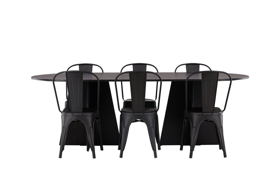 Venture Home Bootcut Oval Dining Table - Black / Black Fanéer +Tempe Dining Chair - Matte black / Metal _4