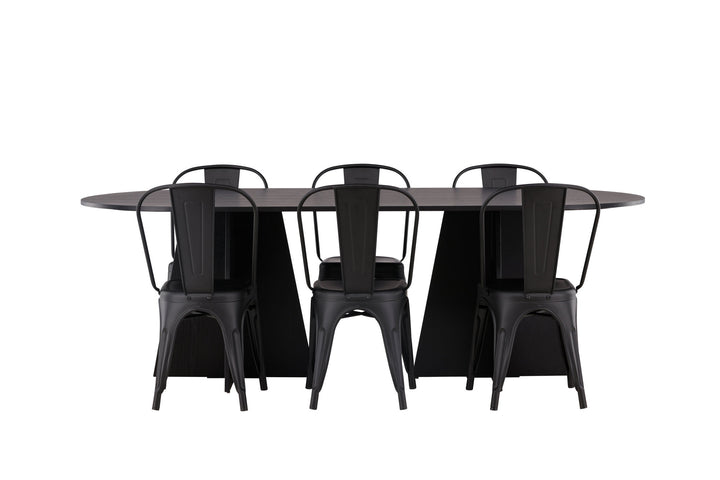 Venture Home Bootcut Oval Dining Table - Black / Black Fanéer +Tempe Dining Chair - Matte black / Metal _4