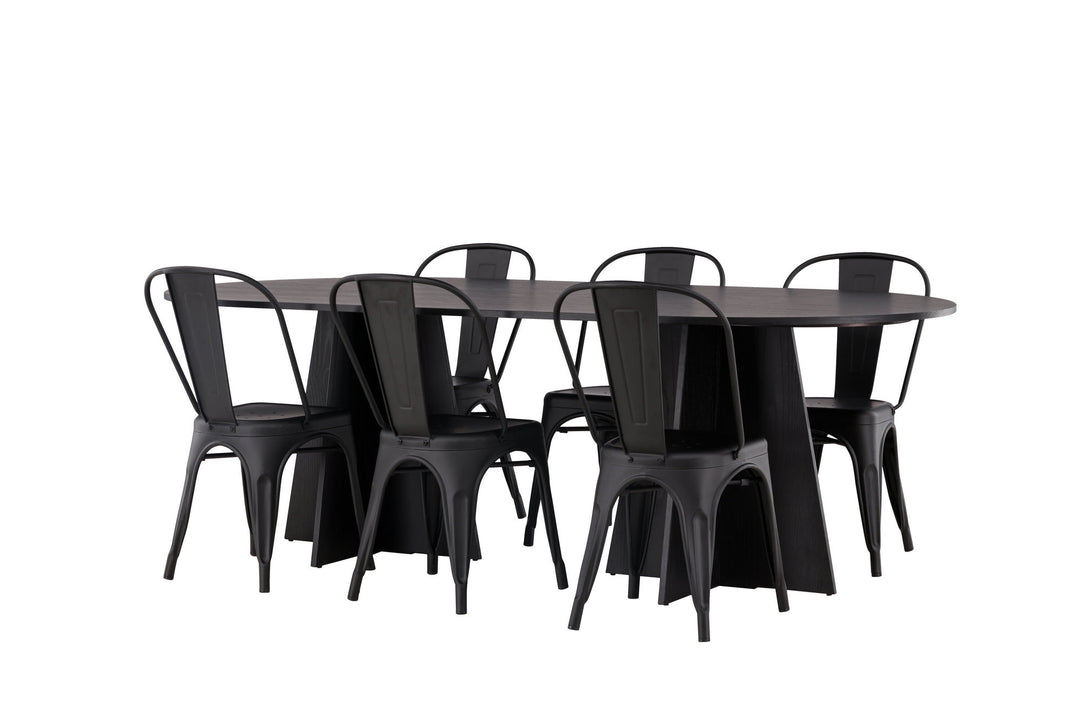 Venture Home Bootcut Oval Dining Table - Black / Black Fanéer +Tempe Dining Chair - Matte black / Metal _4