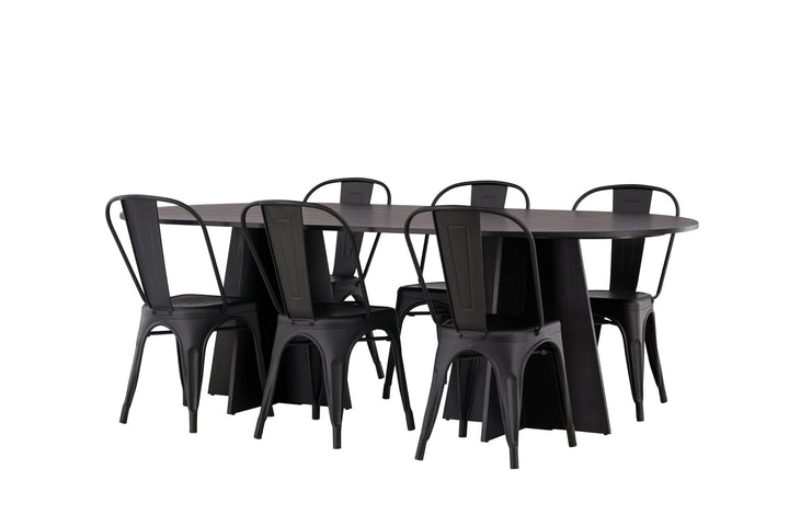 Venture Home Bootcut Oval Dining Table - Black / Black Fanéer +Tempe Dining Chair - Matte black / Metal _4