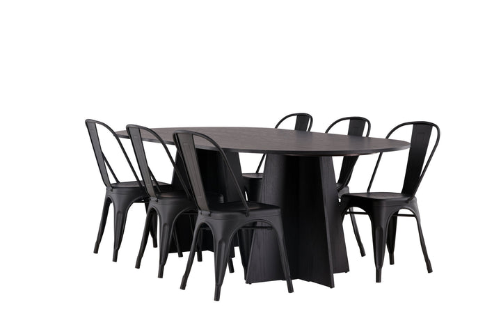 Venture Home Bootcut Oval Dining Table - Black / Black Fanéer +Tempe Dining Chair - Matte black / Metal _4