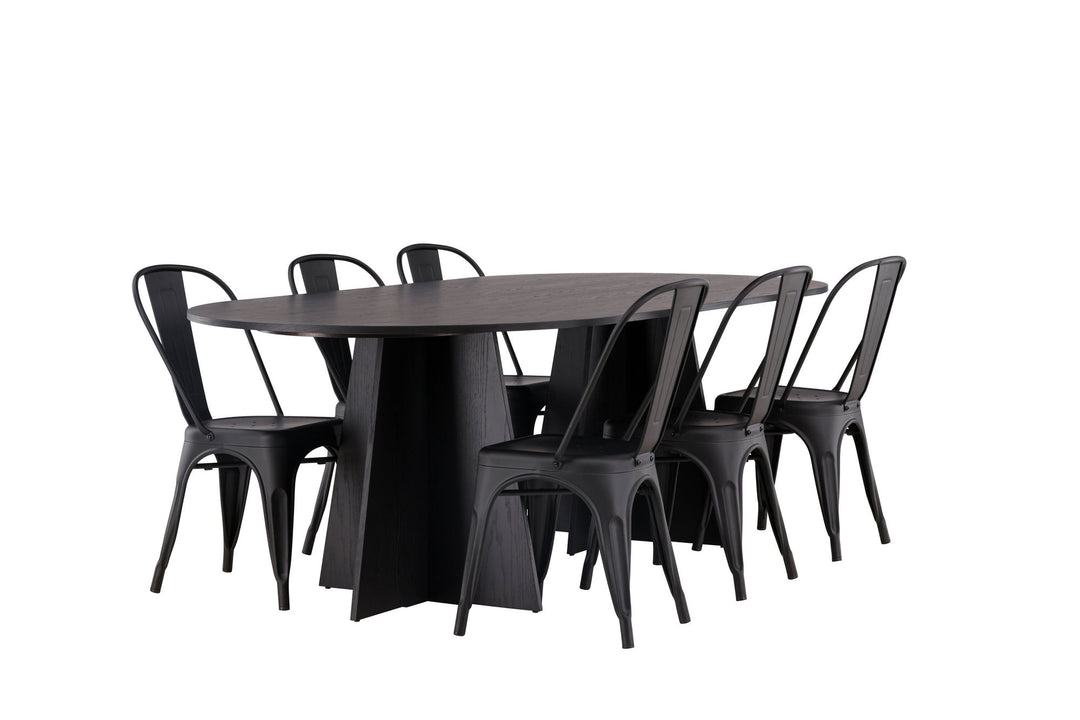 Venture Home Bootcut Oval Dining Table - Black / Black Fanéer +Tempe Dining Chair - Matte black / Metal _4