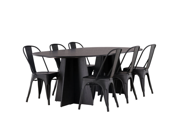 Venture Home Bootcut Oval Dining Table - Black / Black Fanéer +Tempe Dining Chair - Matte black / Metal _4