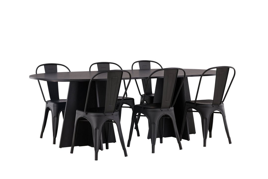Venture Home Bootcut Oval Dining Table - Black / Black Fanéer +Tempe Dining Chair - Matte black / Metal _4
