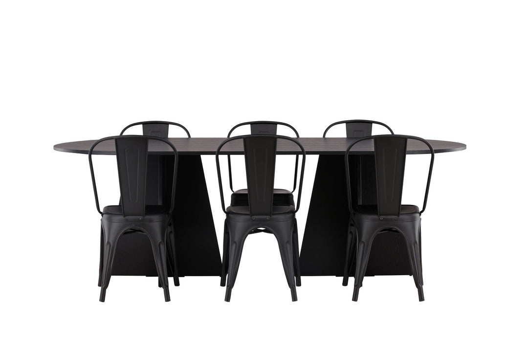 Venture Home Bootcut Oval Dining Table - Black / Black Fanéer +Tempe Dining Chair - Matte black / Metal _4