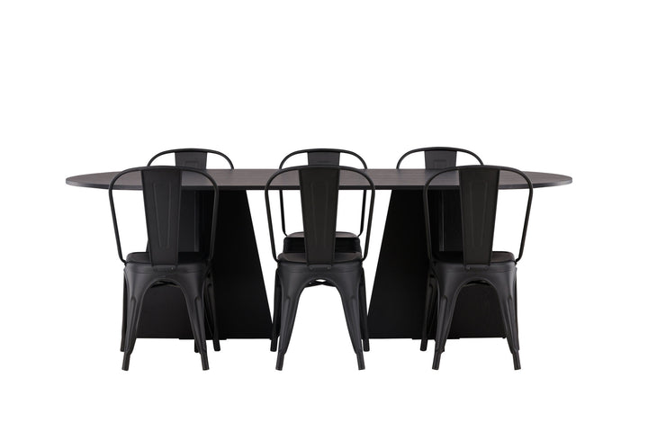 Venture Home Bootcut Oval Dining Table - Black / Black Fanéer +Tempe Dining Chair - Matte black / Metal _4