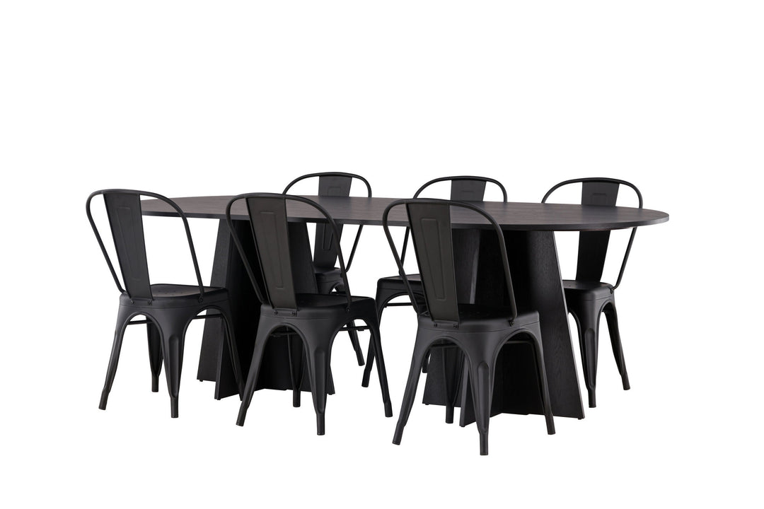 Venture Home Bootcut Oval Dining Table - Black / Black Fanéer +Tempe Dining Chair - Matte black / Metal _4