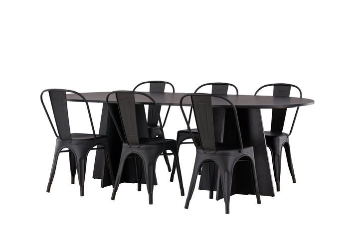 Venture Home Bootcut Oval Dining Table - Black / Black Fanéer +Tempe Dining Chair - Matte black / Metal _4