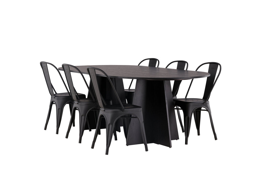 Venture Home Bootcut Oval Dining Table - Black / Black Fanéer +Tempe Dining Chair - Matte black / Metal _4
