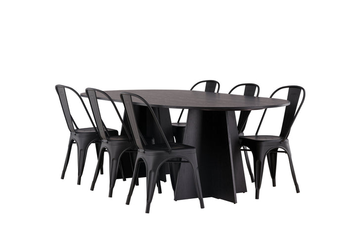 Venture Home Bootcut Oval Dining Table - Black / Black Fanéer +Tempe Dining Chair - Matte black / Metal _4