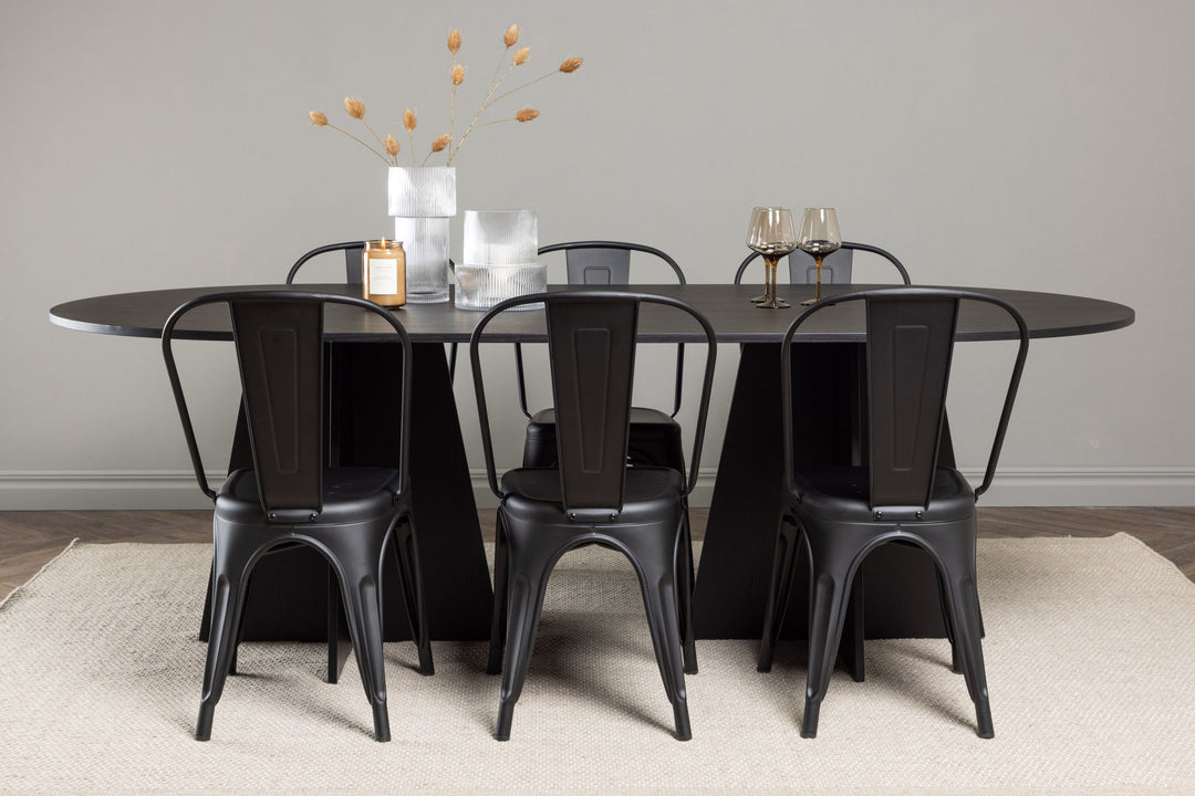 Venture Home Bootcut Oval Dining Table - Black / Black Fanéer +Tempe Dining Chair - Matte black / Metal _4