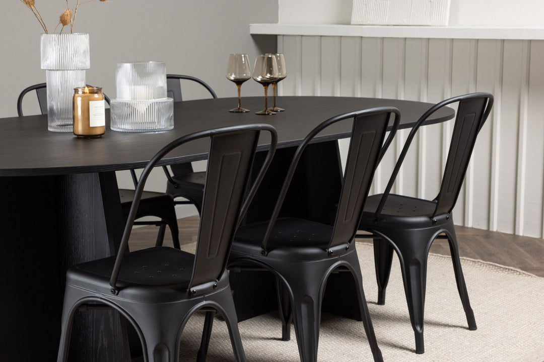 Venture Home Bootcut Oval Dining Table - Black / Black Fanéer +Tempe Dining Chair - Matte black / Metal _4