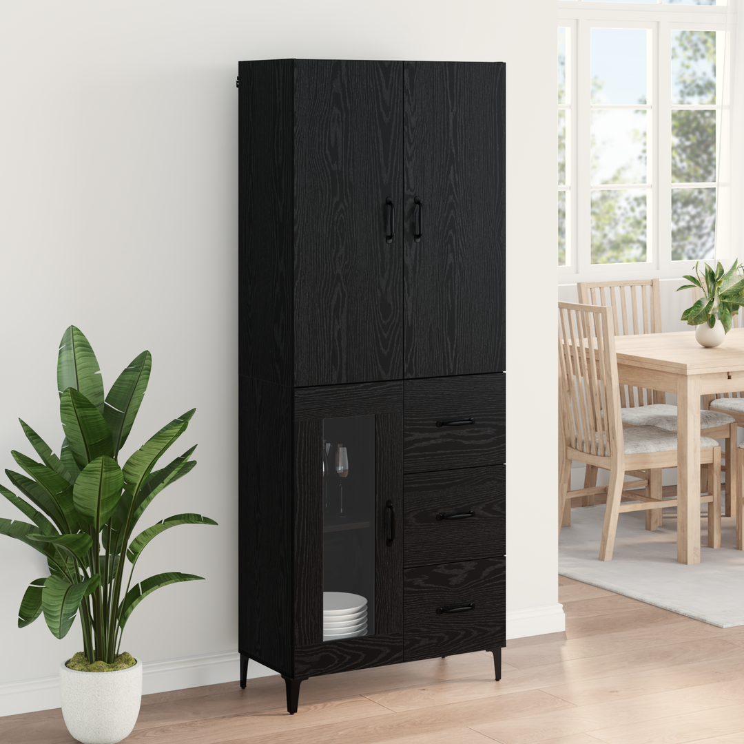 Highboard med skuffe Sort eg 69,5 x 34 x 180 cm Konstrueret træ