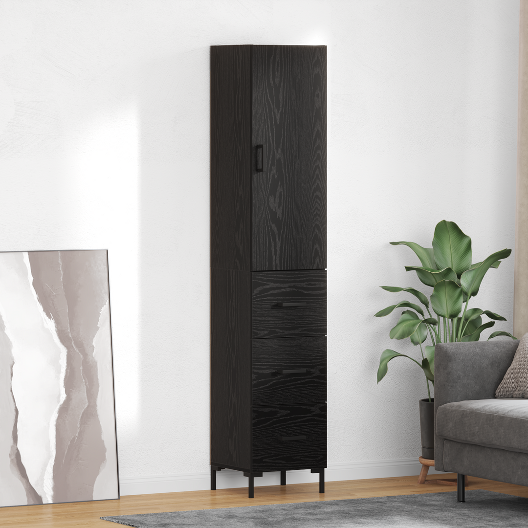 Highboard med skuffe Sort eg 34,5 x 34 x 180 cm Konstrueret træ