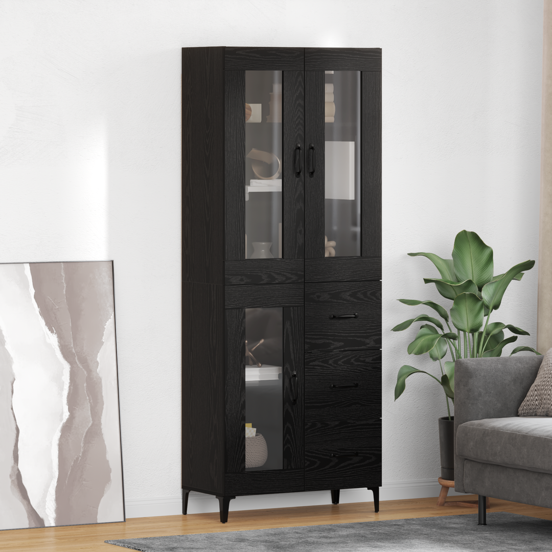 Highboard med skuffe Sort eg 69,5 x 34 x 180 cm Konstrueret træ