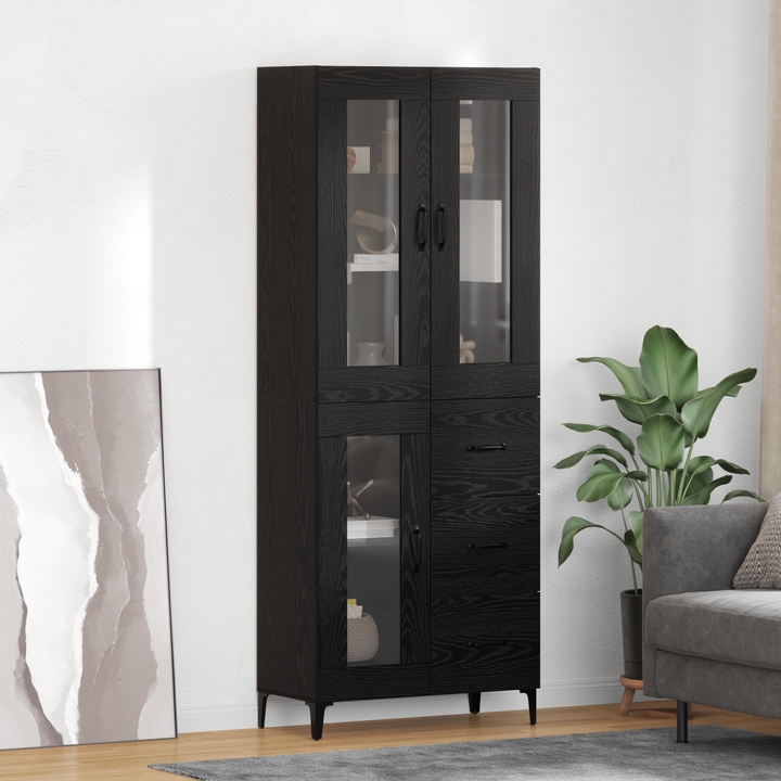 Highboard med skuffe Sort eg 69,5 x 34 x 180 cm Konstrueret træ