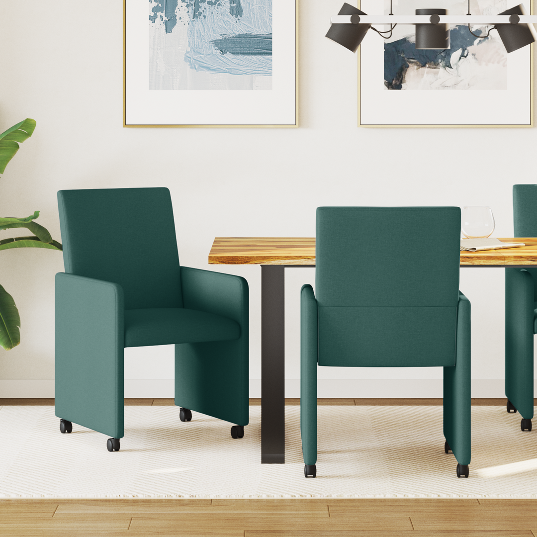 Spisebordsstole med hjul 2 pcs Mørkegrøn 57 x 66 x 94 cm Stof
