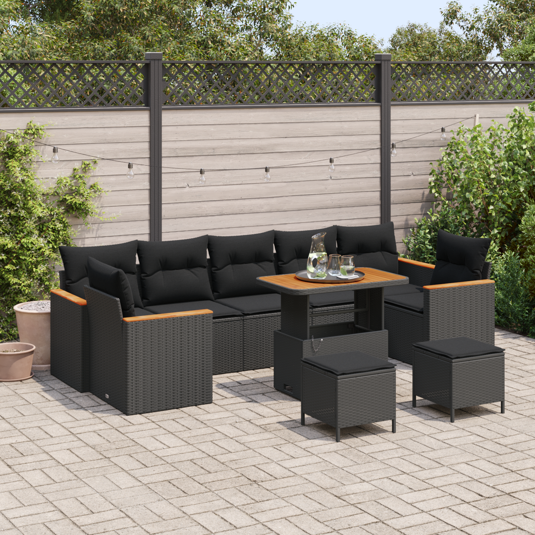 Havesofa Sæt med pude 10 pcs Sort Poly rattan