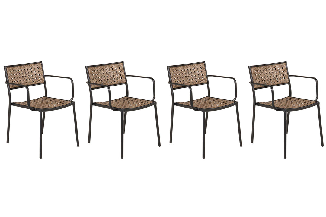 Venture Home Paola Dining Chair 4-pack - Black Steel / Nature Wicker / Black Cushion