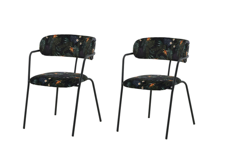 Venture Home Arrow Armchair 2-pack - Black Legs - Black Flower Printed Fabric