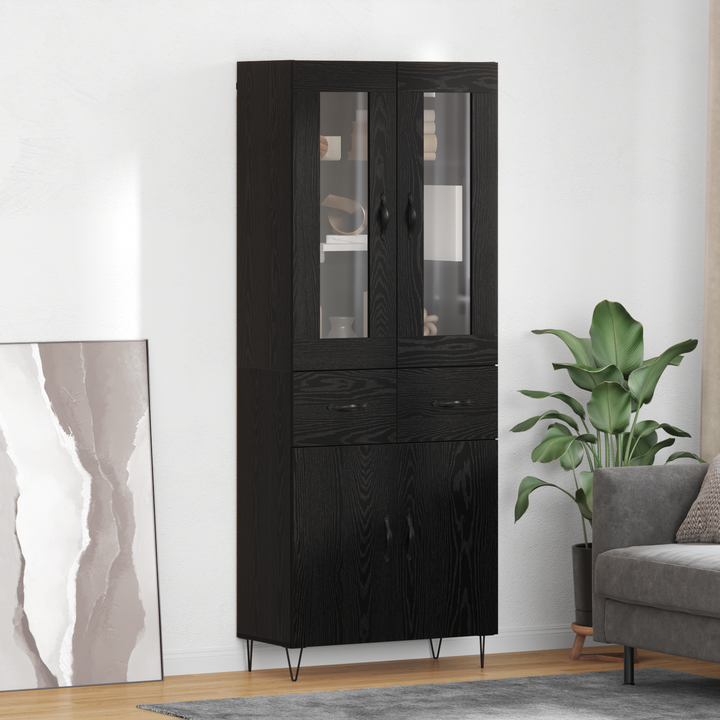 Highboard med skuffe Sort eg 69,5 x 34 x 90 cm Konstrueret træ
