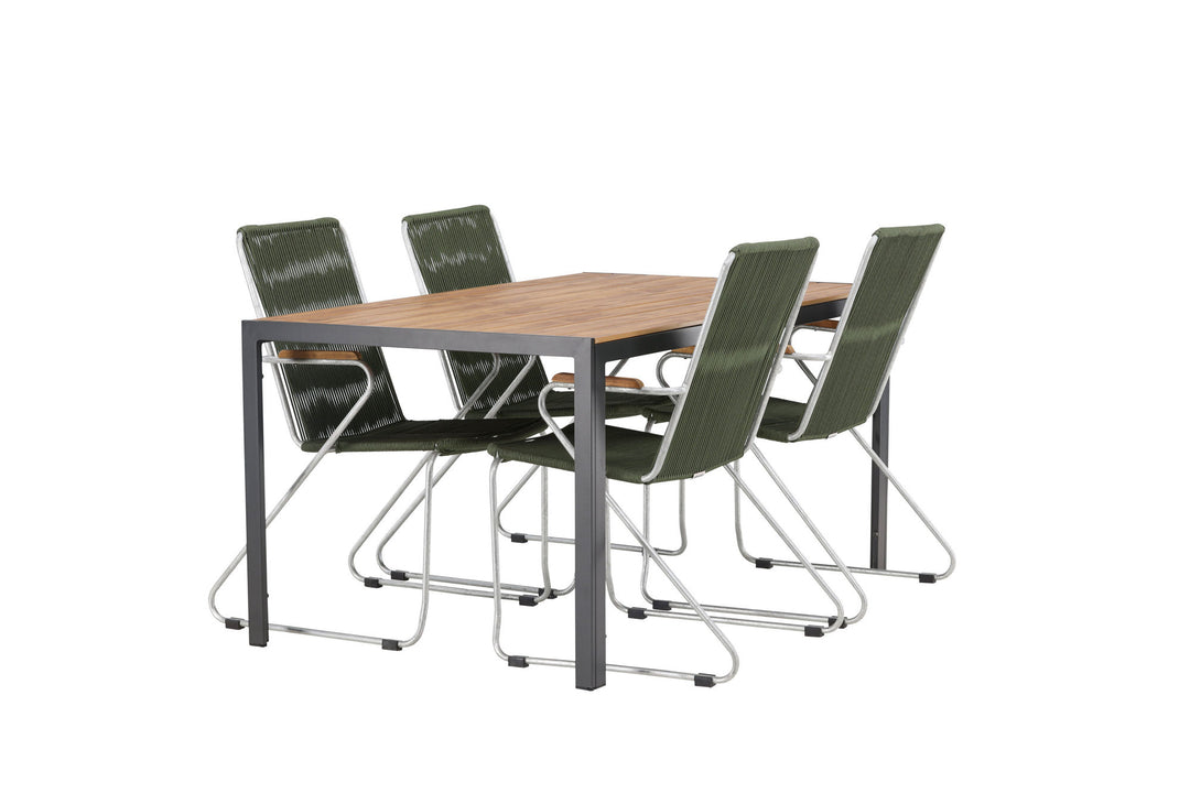 Venture Home Break Diningtable Alumnium - Black / Nature Rectangular 90*150* +Bois Diningchair Steel - Silver / Green Rope _4