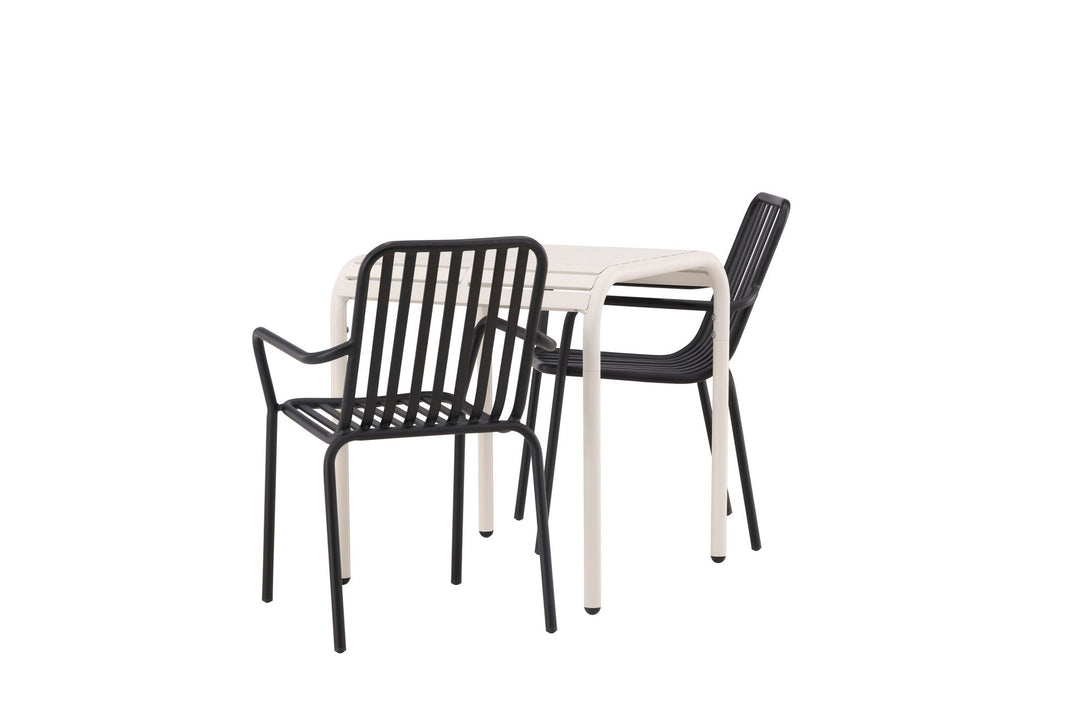 Venture Home Borneo Cafetable Aluminium - Beige / Kvadrat 70*70* +Peking Diningchair Aluminium - Black / _2