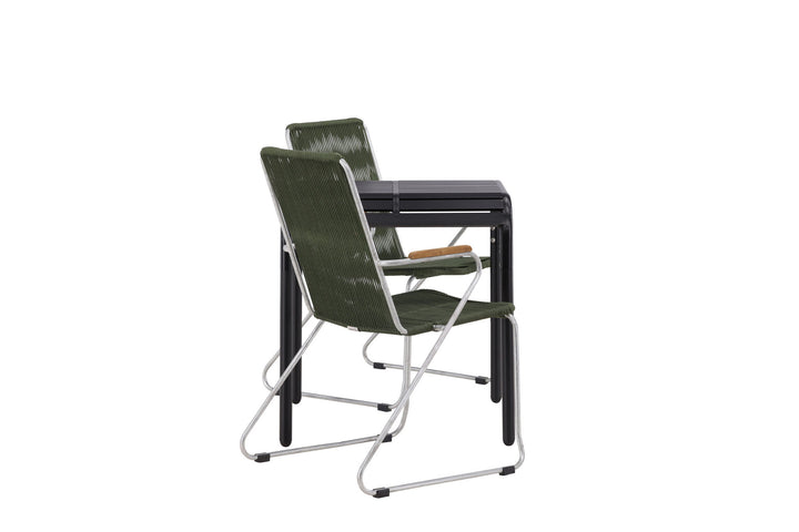 Venture Home Borneo Cafetable Aluminium - Black / Kvadrat 70*70* +Bois Diningchair Steel - Silver / Green Rope _2