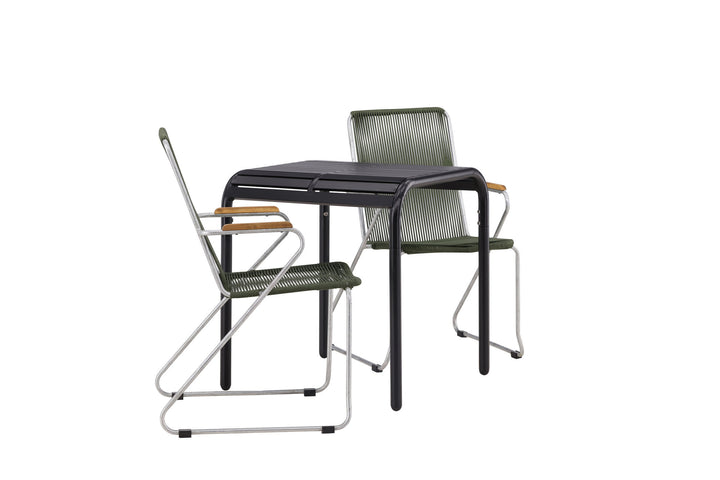 Venture Home Borneo Cafetable Aluminium - Black / Kvadrat 70*70* +Bois Diningchair Steel - Silver / Green Rope _2