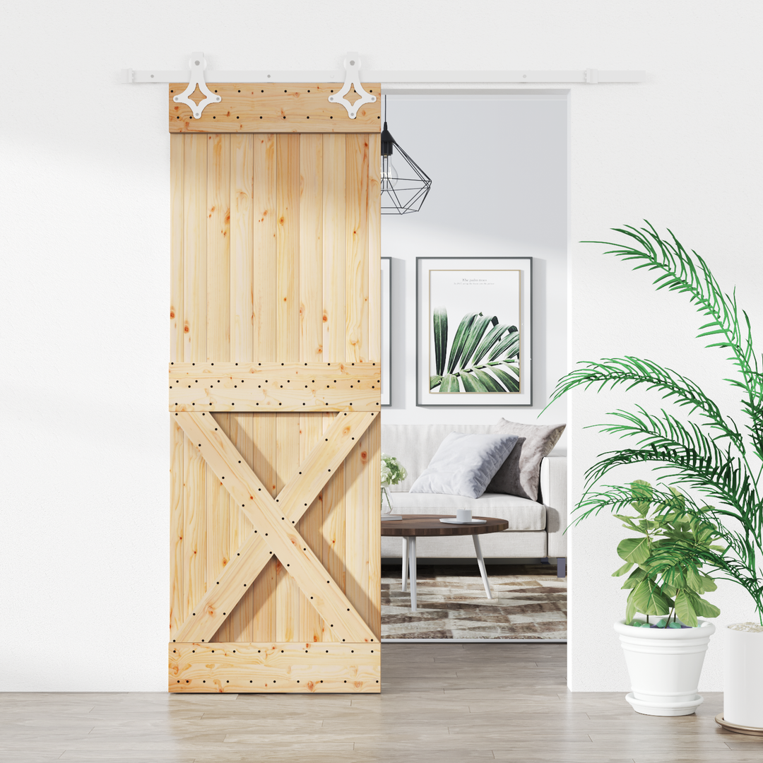 Skydedør Natur og hvid 80 x 210 cm Massivt Fyrretræ
